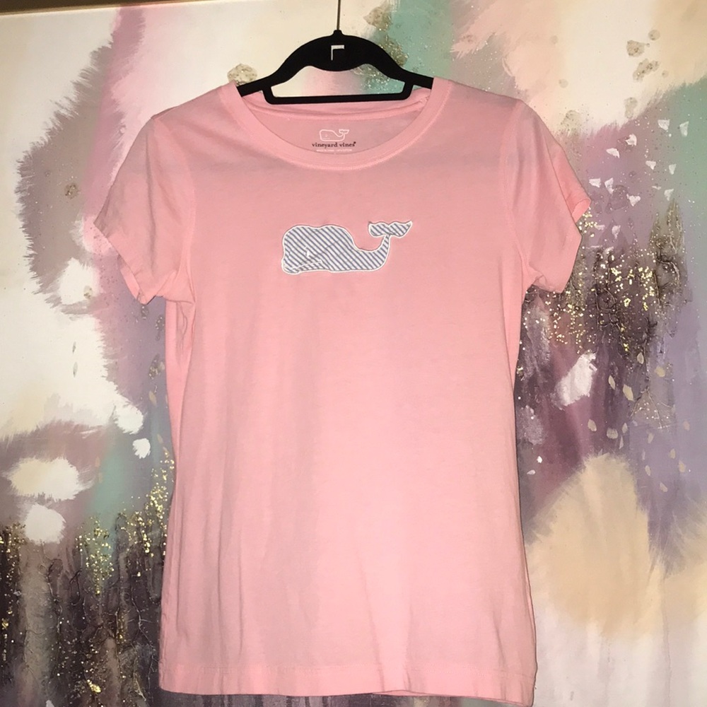 Vineyard Vines Pink Tee w/ Seersucker Whale Logo